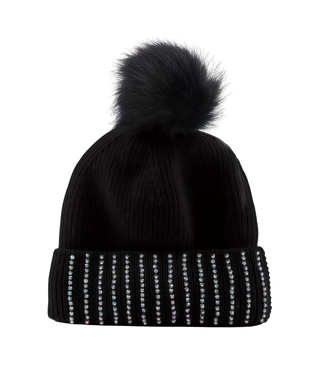 2481 Girls Winter Sequin Beanie Hat with Faux Fur Pom Pom Knit Skull Cap